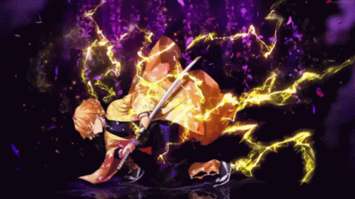 Person With Sword Surrounded By Purple Lightning GIF