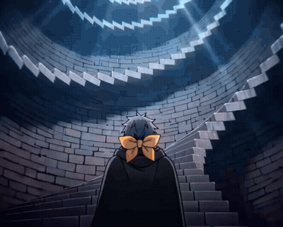 Person With Yellow Bow Walking Down Staircase GIF