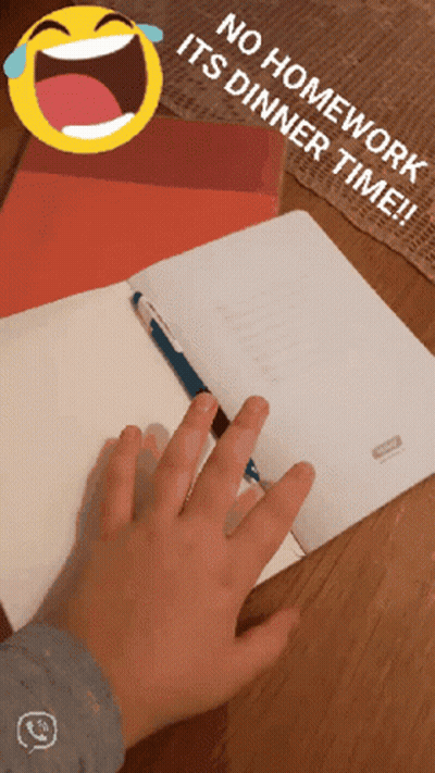 Person Writing No Homework It's Dinner Time GIF