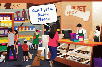 Pet Shop Woman Asking For Husky GIF