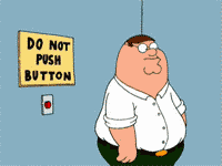 Peter Griffin And A Man In A Karate Uniform Are Standing Next To Each Other In Front Of A Do Not Push Button Sign GIF