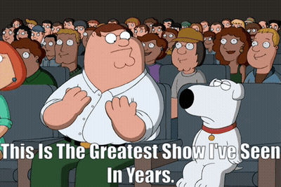 Peter Griffin And Brian Sitting In Front Of Crowd GIF