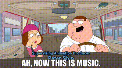 Peter Griffin And Meg Griffin In Car Saying Ah Now This Is Music GIF