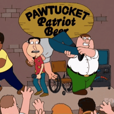 Peter Griffin Carrying Man In Wheelchair Under Pawtucket Patriot Beer Sign GIF