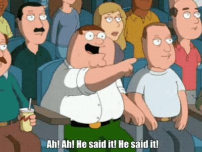 Peter Griffin From Family Guy Is Pointing At Someone In The Crowd GIF