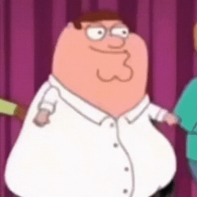 Peter Griffin From Family Guy Is Standing In Front Of A Purple Curtain . He Is Wearing Glasses And A White Shirt . GIF
