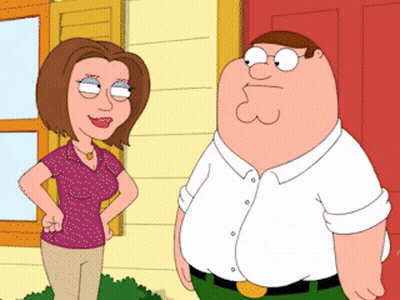 Peter Griffin From Family Guy Is Standing Next To A Woman In Front Of A Red Door GIF