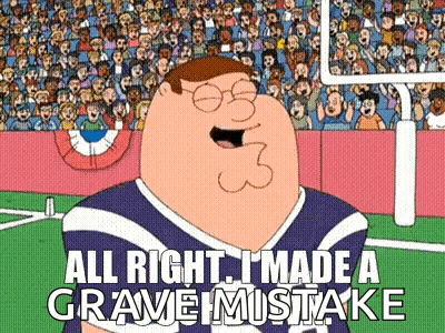 Peter Griffin From Family Guy Is Standing On A Football Field With A Crowd Of People In The Background . GIF