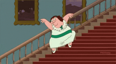 Peter Griffin From Family Guy Is Walking Down The Stairs In A Dress . GIF
