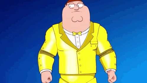 Peter Griffin From Family Guy Is Wearing A Yellow Suit And A Bow Tie . GIF