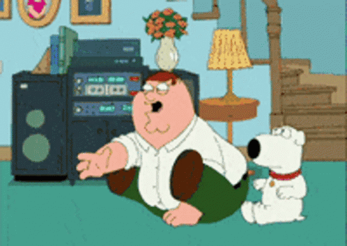 Peter Griffin From Family Guy Sits On The Floor With A Dog GIF