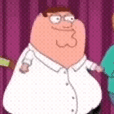 Peter Griffin In Front Of Purple Curtain GIF