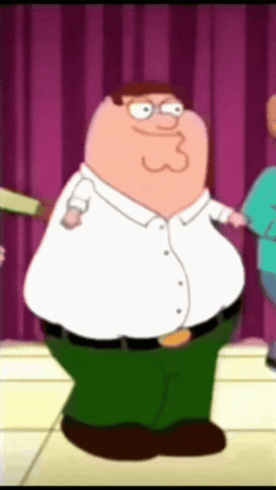 Peter Griffin In Front Of Purple Curtain GIF
