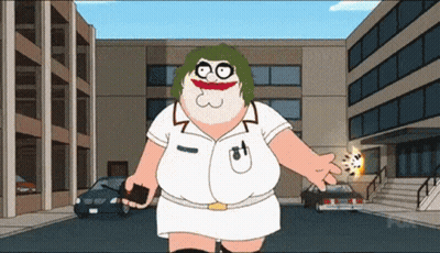 Peter Griffin Is Dressed Up As The Joker And Holding A Gun GIF