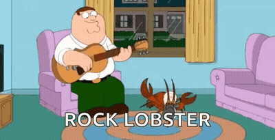 Peter Griffin Is Playing A Guitar In A Living Room While A Lobster Looks On .. GIF
