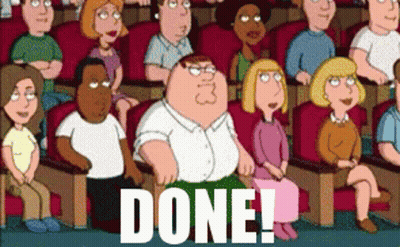 Peter Griffin Is Sitting In The Middle Of A Crowd Of People With The Word Done On The Bottom Right GIF