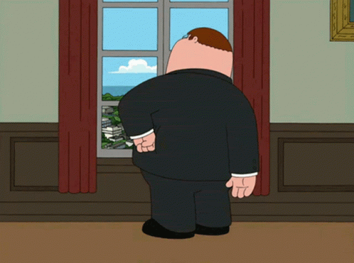 Peter Griffin Looking Out A Window With His Hands Behind His Back GIF