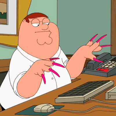 Peter Griffin Sitting At Desk With Pink Nails GIF