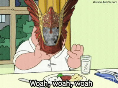 Peter Griffin Sitting At Table With Helmet And Food GIF