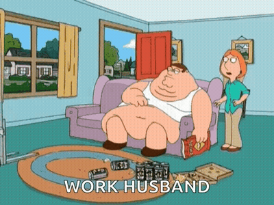 Peter Griffin Sitting On Couch With Woman Saying Work Husband GIF