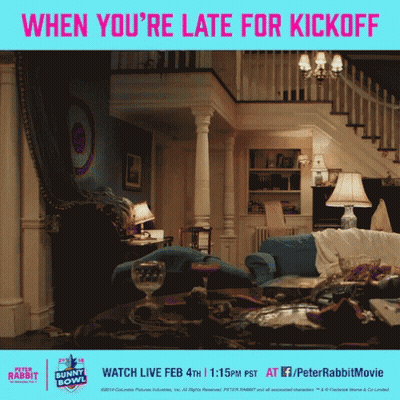 Peter Rabbit Movie Poster Living Room With Couch And Stairs GIF