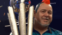 Peter Wright Holding World Cup Trophy GIF