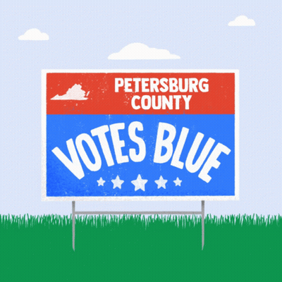 Petersburg County Votes Blue Sign In Grassy Field GIF