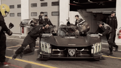 Peugeot Race Car With Mechanics GIF