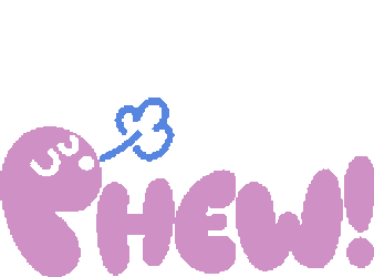 Phew Relieved Face Sighing Next To Phew In Purple Bubble Letters Sticker GIF