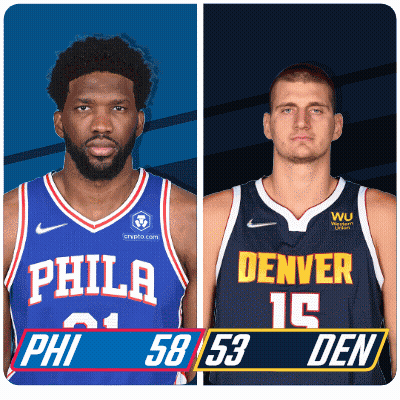 Philadelphia And Denver Basketball Players Standing Together GIF