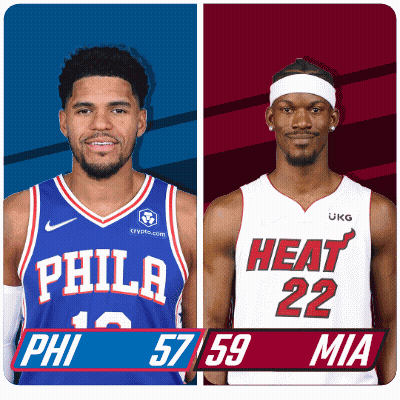 Philadelphia Basketball Player And Heat Basketball Player Standing Together GIF