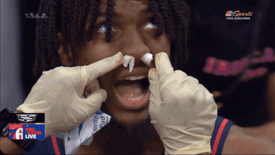 Philadelphia Basketball Player Getting Nose Cleaned GIF