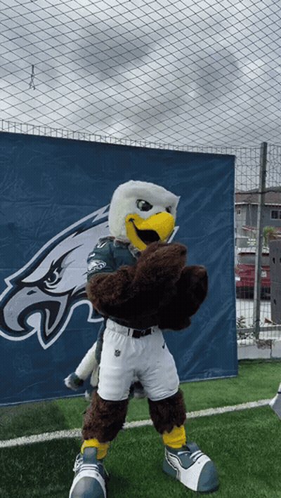 Philadelphia Eagles Mascot Standing Before Banner GIF