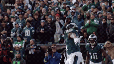 Philadelphia Eagles Player 16 Celebrating With Teammate GIF