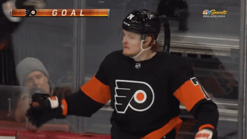 Philadelphia Flyers Hockey Players Celebrate A Goal Against The Washington Capitals GIF