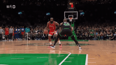 Philadelphia Player Dribbling Against Celtics Player GIF