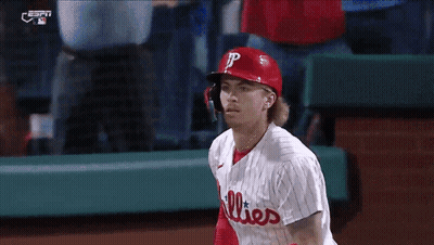 Phillies Baseball Player In Red Helmet On Field GIF