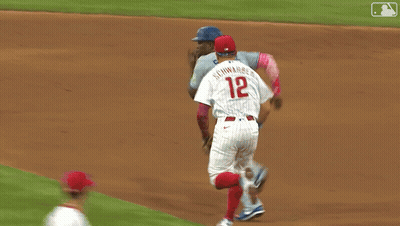Phillies Baseball Player Laying On Ground With Another Player GIF