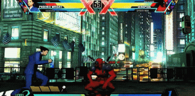 Phoenix Wright And Deadpool Fighting GIF