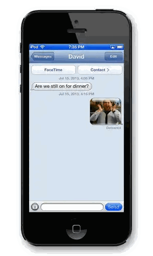 Phone Displaying David's Text Message Sticker