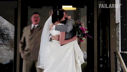 Photo Bomber Falling Down Funny Wedding GIF