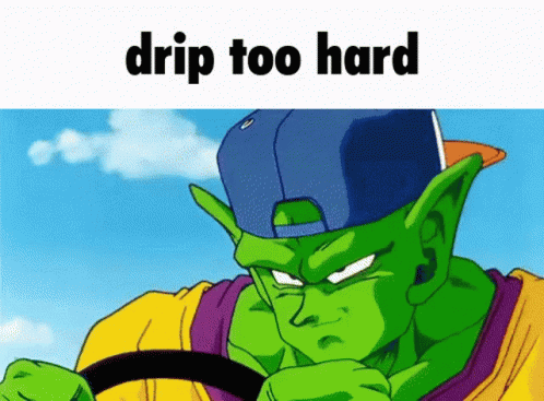 Piccolo From Dragon Ball Z Is Driving A Car With The Words Drip Too Hard Below Him GIF