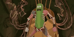 Pickle Rick Bravely Attacks Big Mice GIF