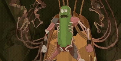 Pickle Rick Flying Through Air Holding Pickle GIF