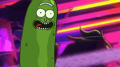Pickle Rick From Rick And Morty In Front Of Pink Background GIF