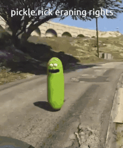 Pickle Rick Walking Down Road GIF