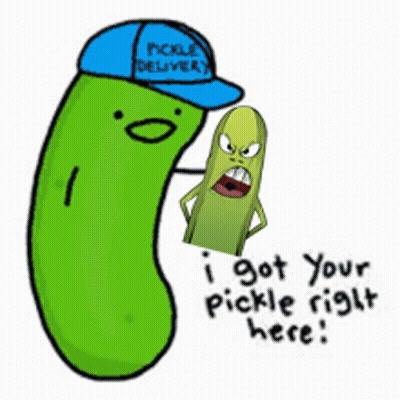 Pickle With Blue Hat Saying Pickle Delivery GIF