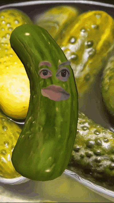 Pickle With Face in Front of Bowl of Pickles