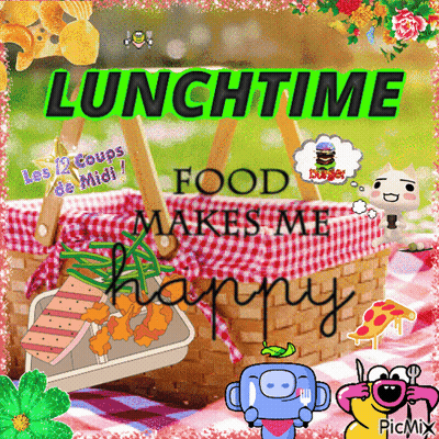 Picnic Basket Saying Lunchtime Food Makes Me Happy GIF
