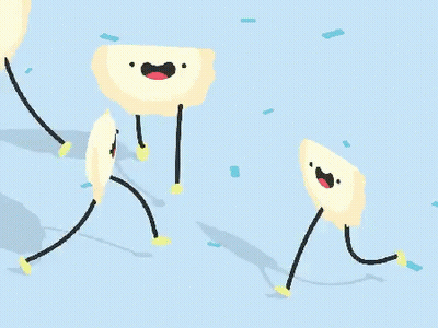 Pierogi Party In Blue And Yellow Letters GIF
